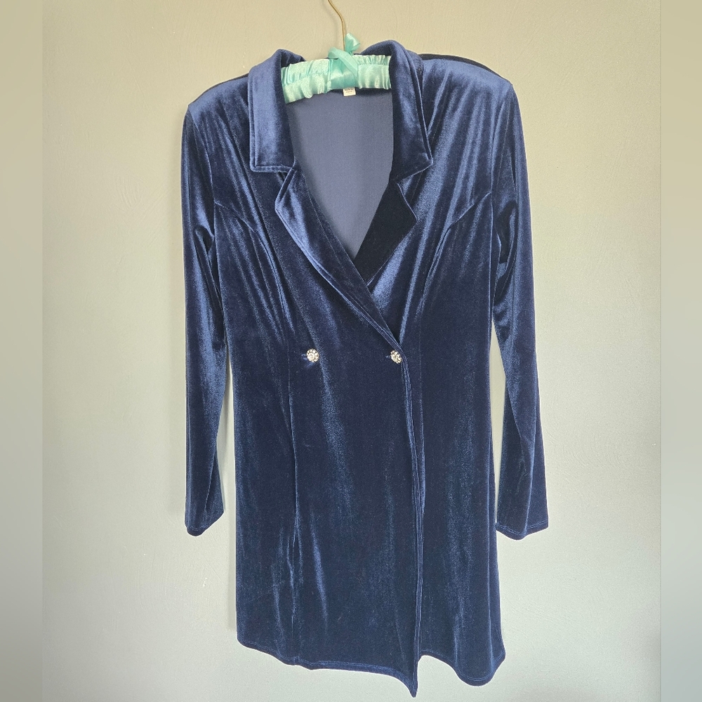 Cato• Limited Edition Women's Velvet Vintage 90s Coat/ Dress In Navy. Sz  M